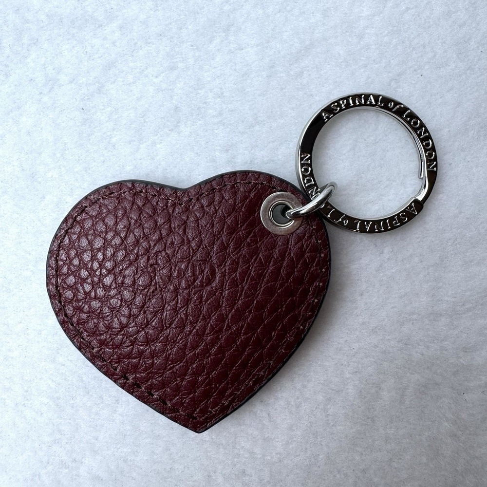 Aspinal Of London England Heart Keychain Red Leather Key Ring Charm - Picture 6 of 7